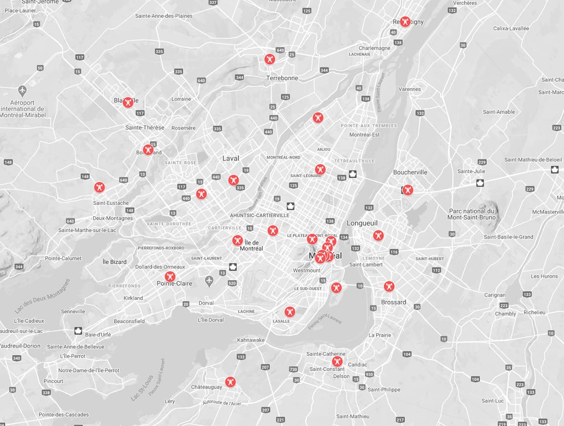 Neo fitness Montreal CMA network map