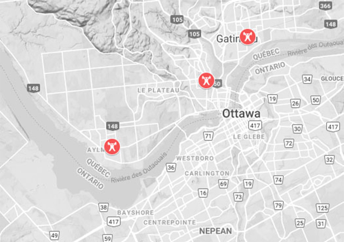 Neo fitness Gatineau & Ottawa network map